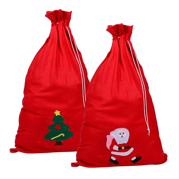 2 Pieces Christmas Bags Red Fabric Gift Bags Large Drawstring Bags for