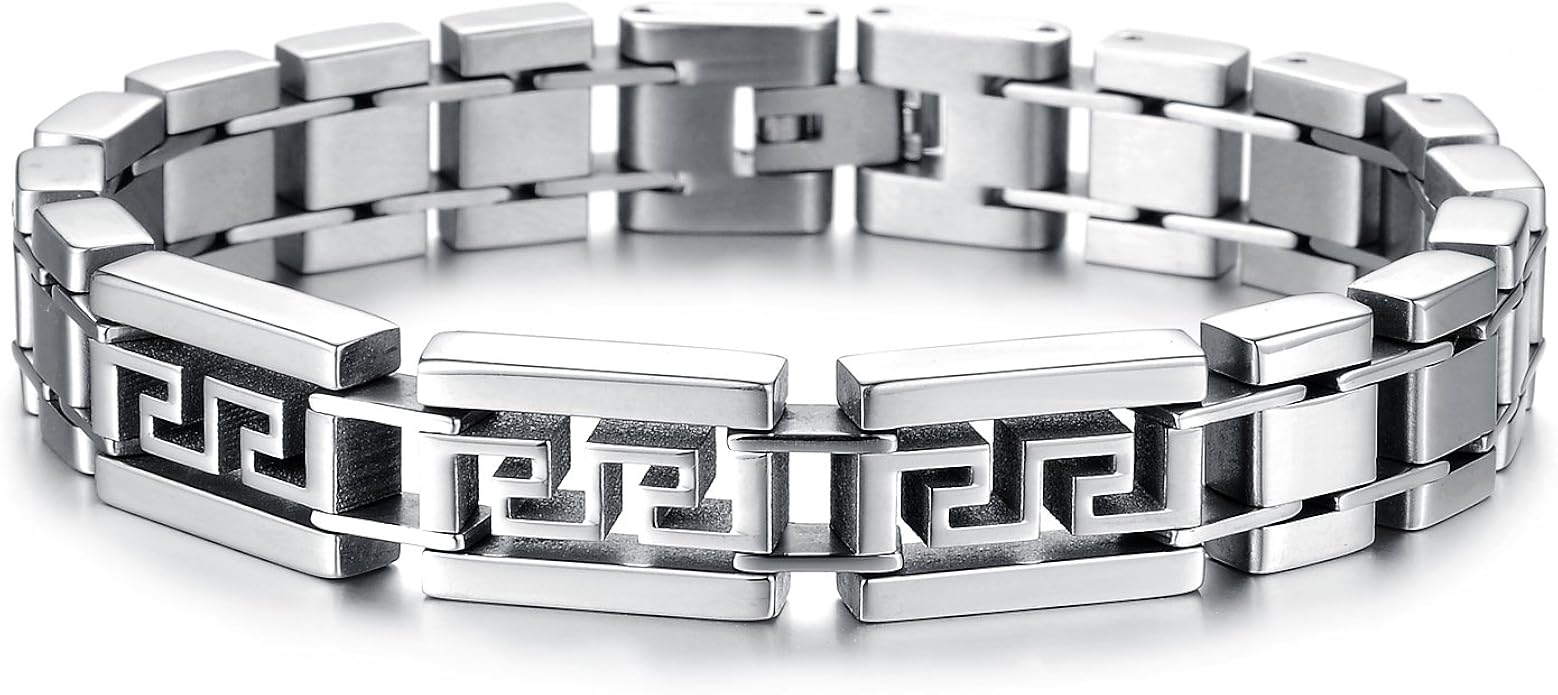 Amazon ファッションメンズのaheadヘビーメタルシルバートーンステンレススチールチェーンリンクブレスレット12 Mm 8 26インチ メンズ 通販