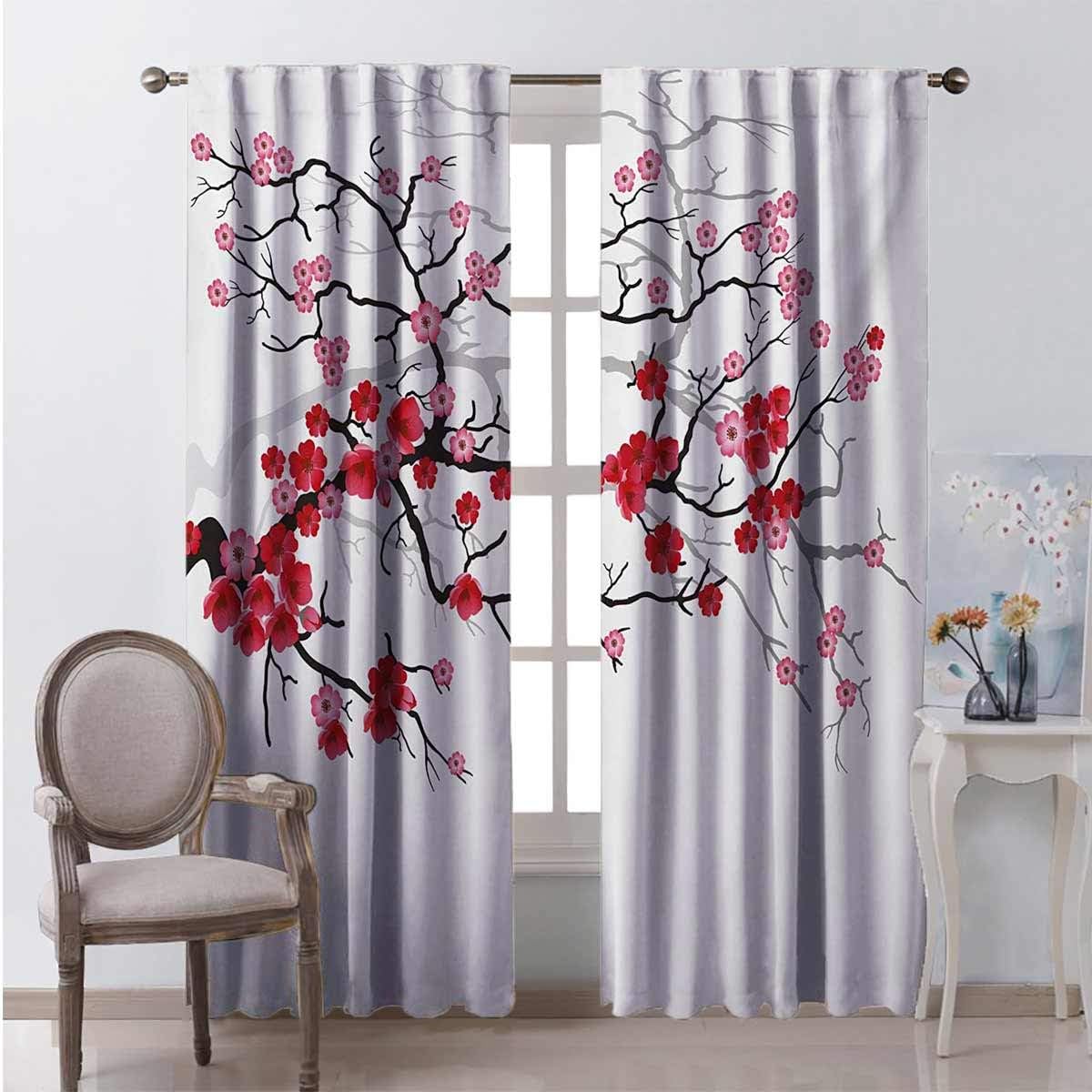 Nature - Cortinas de bolsillo con diseño de flores japonesas con fondo