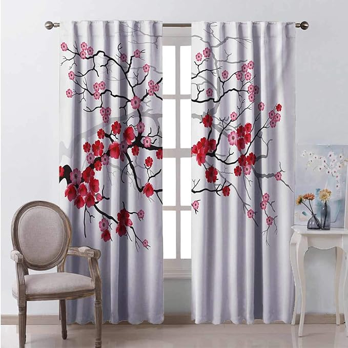Nature - Cortinas de bolsillo con diseño de flores japonesas con fondo