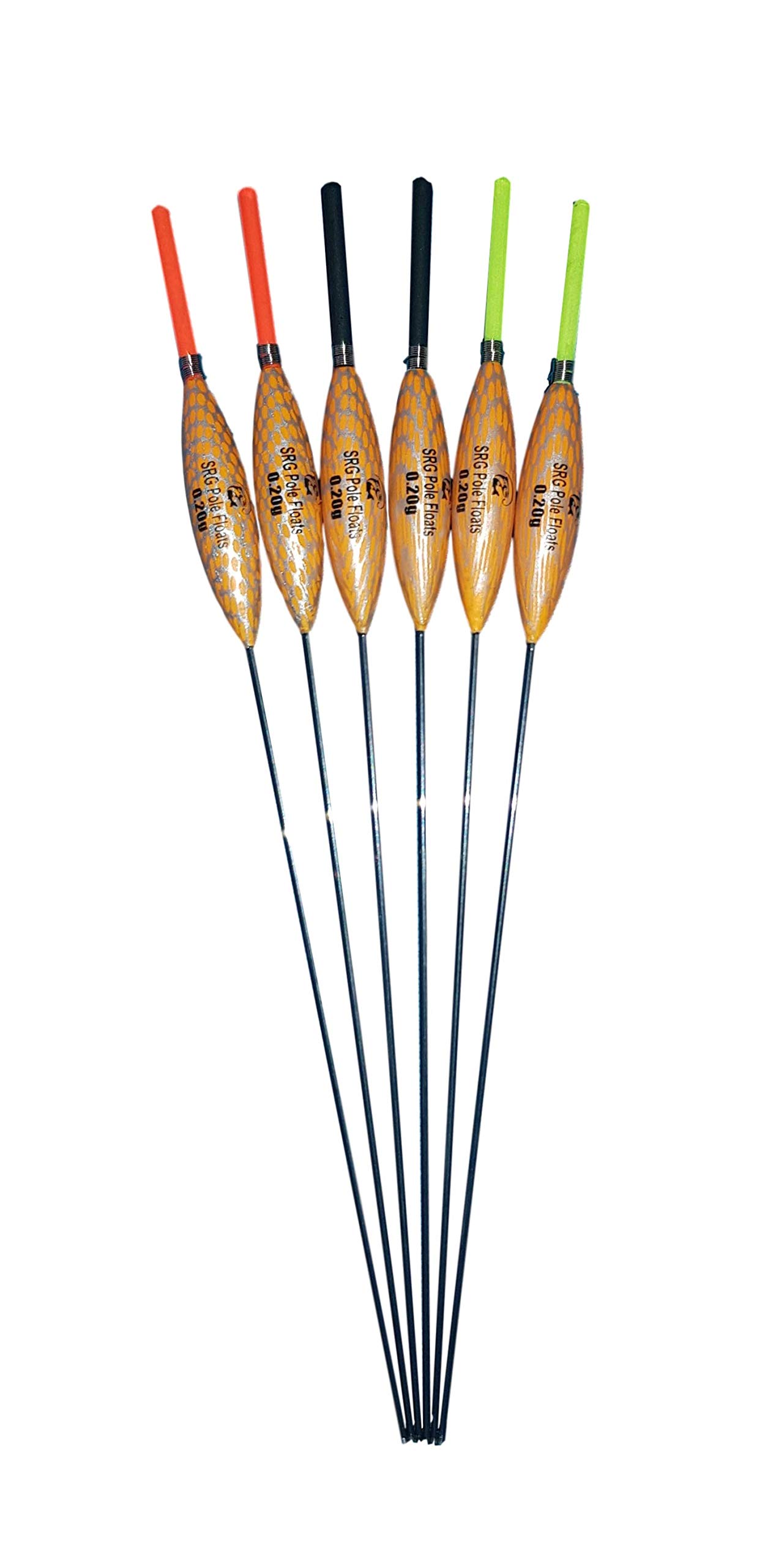 SRG Pole Floats SRG005 Pack of 6 x Pole Floats Chianti Nitinol choose from (0.1g / 0.2g / 0.3g / 0.4g) (6 x 0.2g (6 x Black Tip))