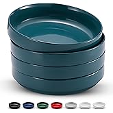KooK Pasta Bowl, Bowl Plate, Low Bowl, Plate Bowls, Ceramic Large Shallow Bowls, Microwave and Dishwasher Safe, Great for Soups and Salads, Glossy Porcelain, 47 oz, Set of 4, Teal