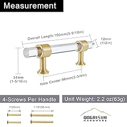 QOGRISUN 5-Pack Acrylic Cabinet Pulls with Brass