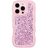 ZTOFERA for iPhone 16 Pro Max Case 6.9", Cute Curly Wavy Design with Glitter Sequins,Luxury Aesthetic Bling Sparkly Shockproof Protective Phone Case for iPhone 16 Pro Max-Glitter Pink