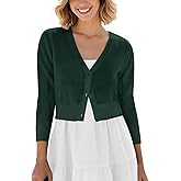 Urban CoCo Women's Cropped Cardigan V-Neck Button Down Knitted Sweater 3/4 Sleeve