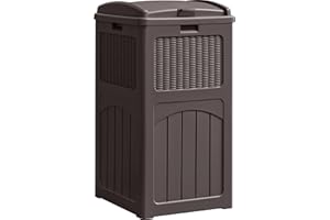 YESHOMY 33 Gallon Resin Outdoor Trash Can with Lid, Hideaway Waterproof Patio Garbage Bin, Brown