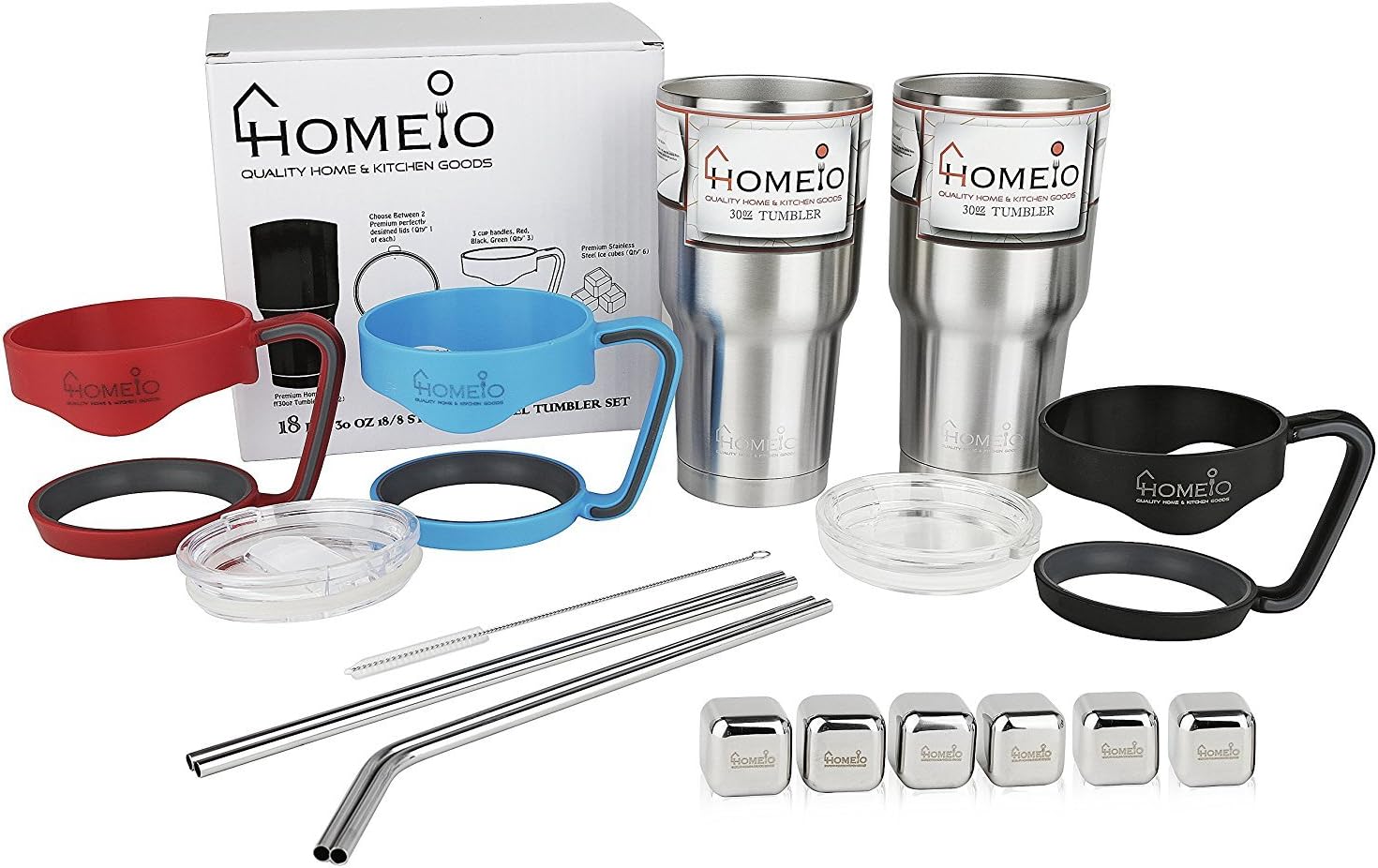 Stainless Steel Tumbler 18-Piece Set (30 oz.) | Travel Coffee Mug | Double-Wall Vacuum Insulation Thermos |Premium Drinkware by HomeIO