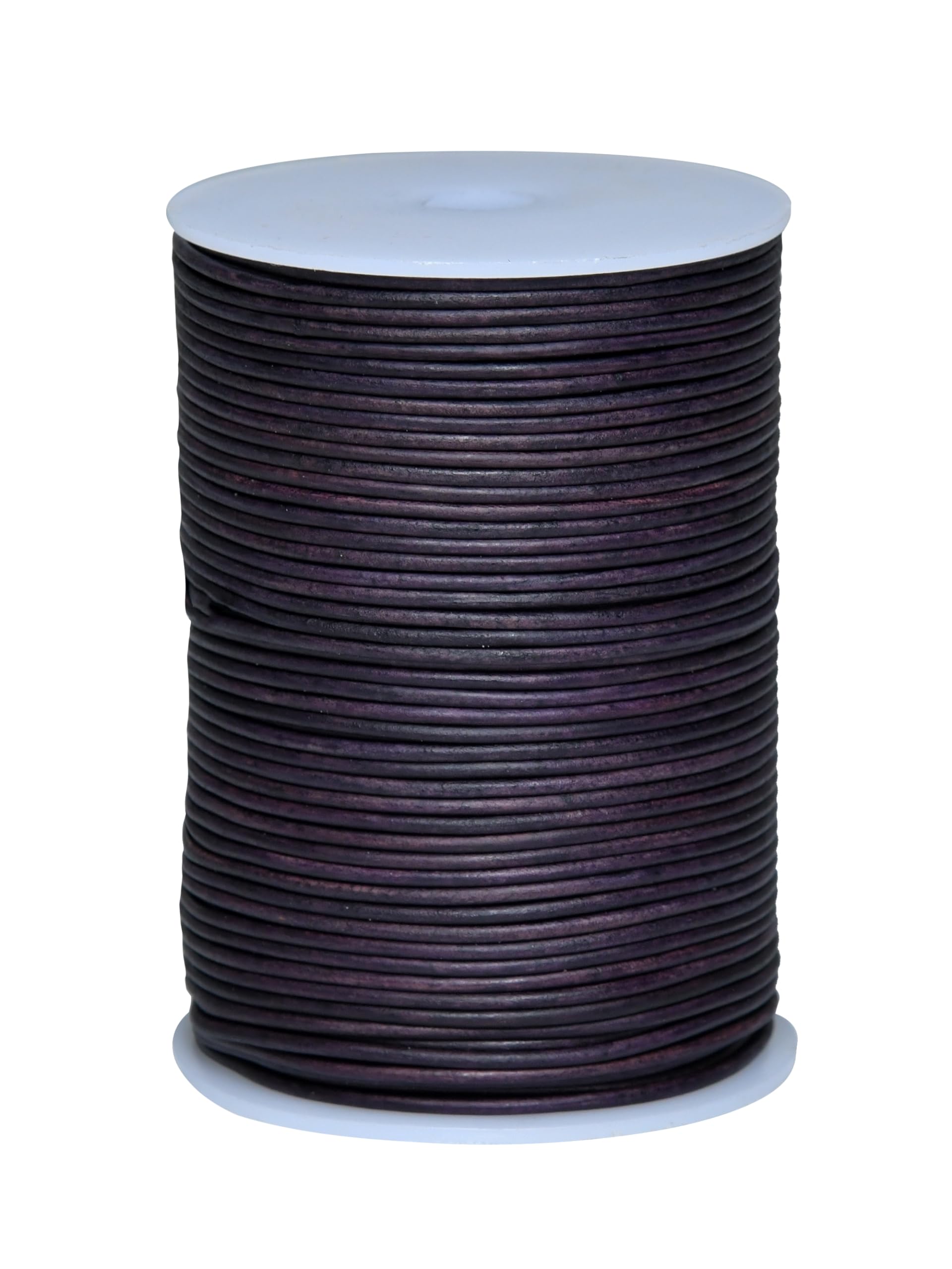 Cords Essentials Round Genuine Leather String Cord, Rope for Jewelry Making, Necklaces, Bracelets, Kumihimo Braiding, Wraps, Crafts and Hobby Projects (Distressed Dark Violet, 2.0 MM) — image 1