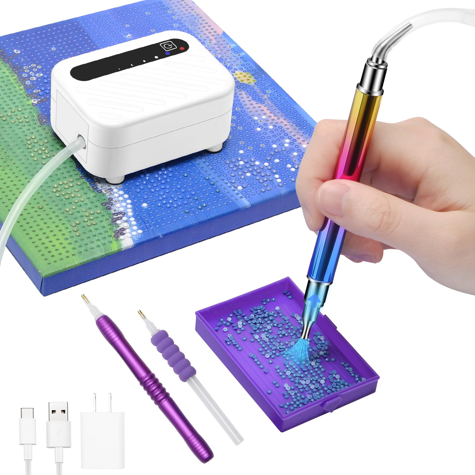 Photo 1 of ***MISSING PIECES*** Diesisa Electric Diamond Art Painting Pen - Vacuum Diamond Painting Pen Kits with Storage Tray - Diamond Painting Accessories for Setting AB Stones with Three Different Pens - Long-Lasting