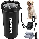 Professional 7 in 1 Dog Paw Cleaner for Dogs & Cats - Includes 1 Portable Paw Washer, 1 Bath Brush, 2 Dog Toothbrushes and 3 Absorbent Towels Note: Fits Paws 2.5 to 3.5 Inches Wide (Large, Black)