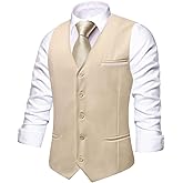 Hi-Tie Men's Formal Suit Vest Solid Fit Vest for Men 3 Pockets V Neck Waistcoat Business Wedding Casual