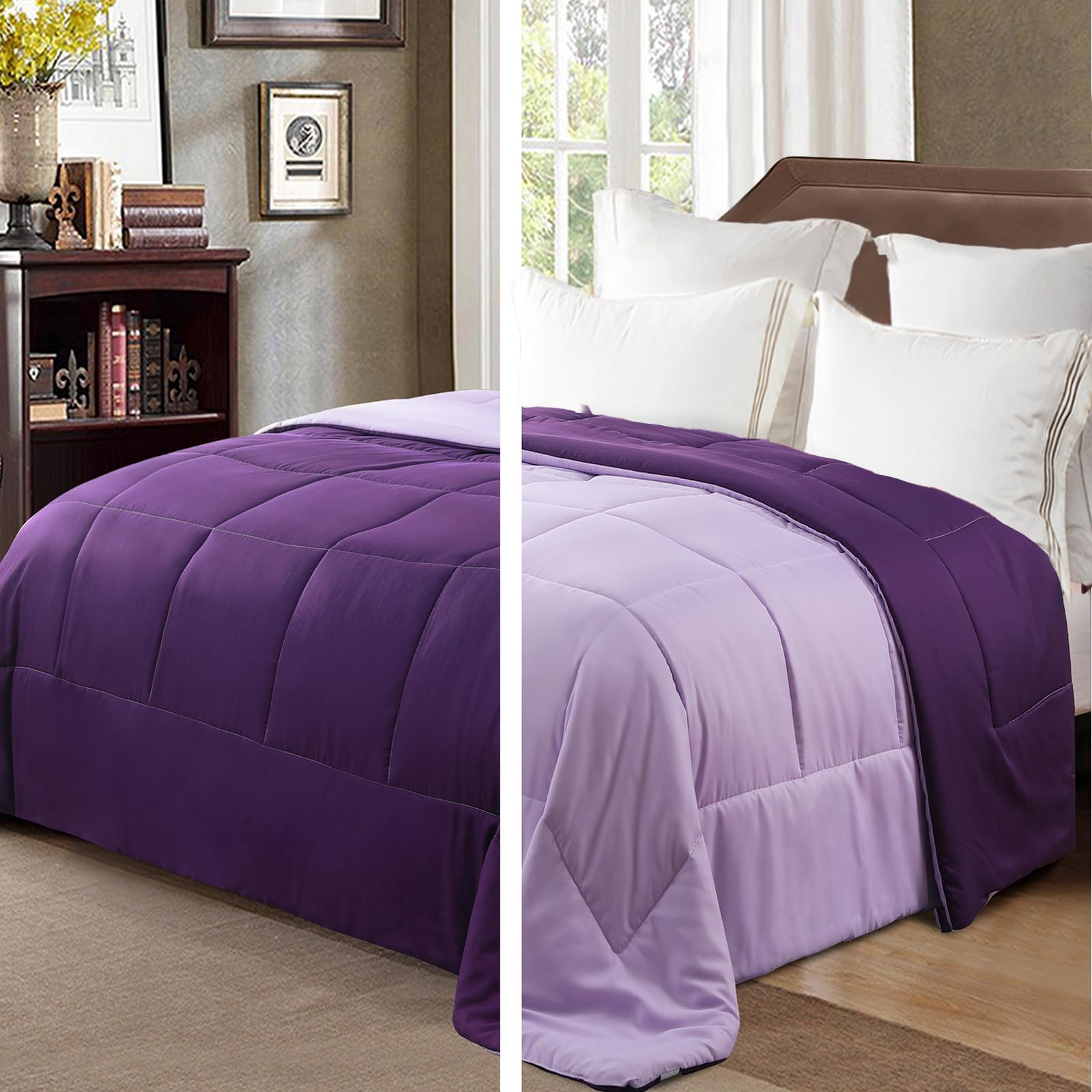 Exclusivo Mezcla 7.5 Tog Single Size Duvet All Seasons, Ultra Soft Reversible Coverless Duvet, Lightweight Down Alternative Comforter, 135x200 cm Deep Purple/Lilac