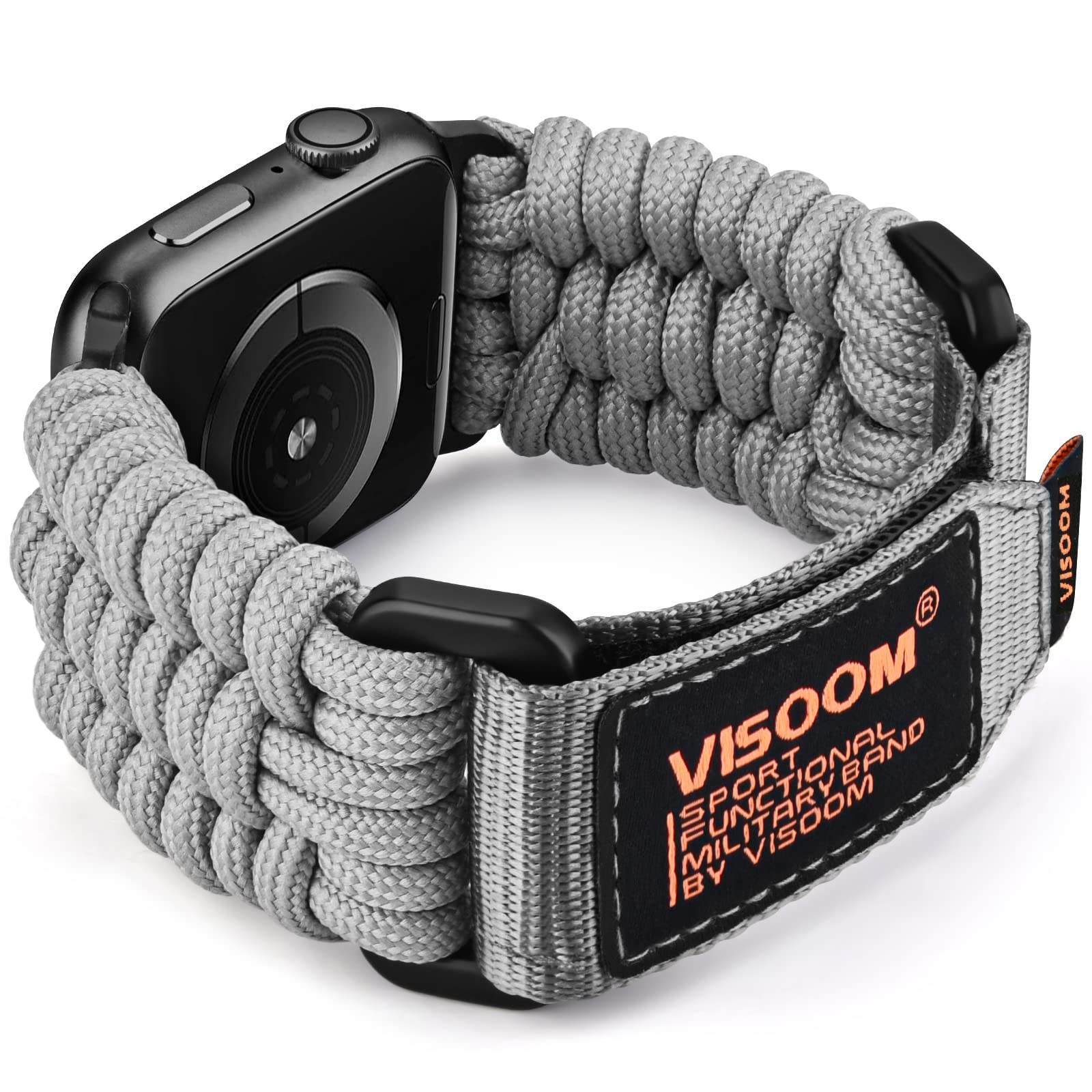 VISOOM Braided Strap Compatible with Apple Watch Straps 46mm 42mm 44mm 45mm 49mm, Rugged Nylon Sport Durable Loop Replacement Straps for iWatch Series 10 9 8 7 6 5 4 3 2 1 SE Ultra 2 1,Grey-XL