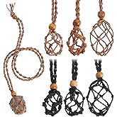 6 Pcs Adjustable Crystal Cage, Quartz Crystals Stone Cord, Crystal Cage Necklace Holder, Empty Necklace Holder, Empty Bracelet Holders for DIY Jewelry Making, Brown, Black