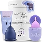 KAVODA Menstrual Cups with Sterilising Cup & Gel Wash - Reusable, Easy to Use, Pack of 2 in Small & Large Size
