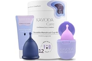 KAVODA Menstrual Cups with Sterilising Cup & Gel Wash - Reusable, Easy to Use, Pack of 2 in Small & Large Size