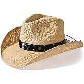 Straw Cowboy Hat for Men Womens Straw Cowgirl Hat Summer Western Cowboy Hats with Wide Brim for Cowgirls and Cowboys