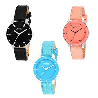 Combo Pack of 3 Analogue Black Dial Girl's Watch - (CLR3)