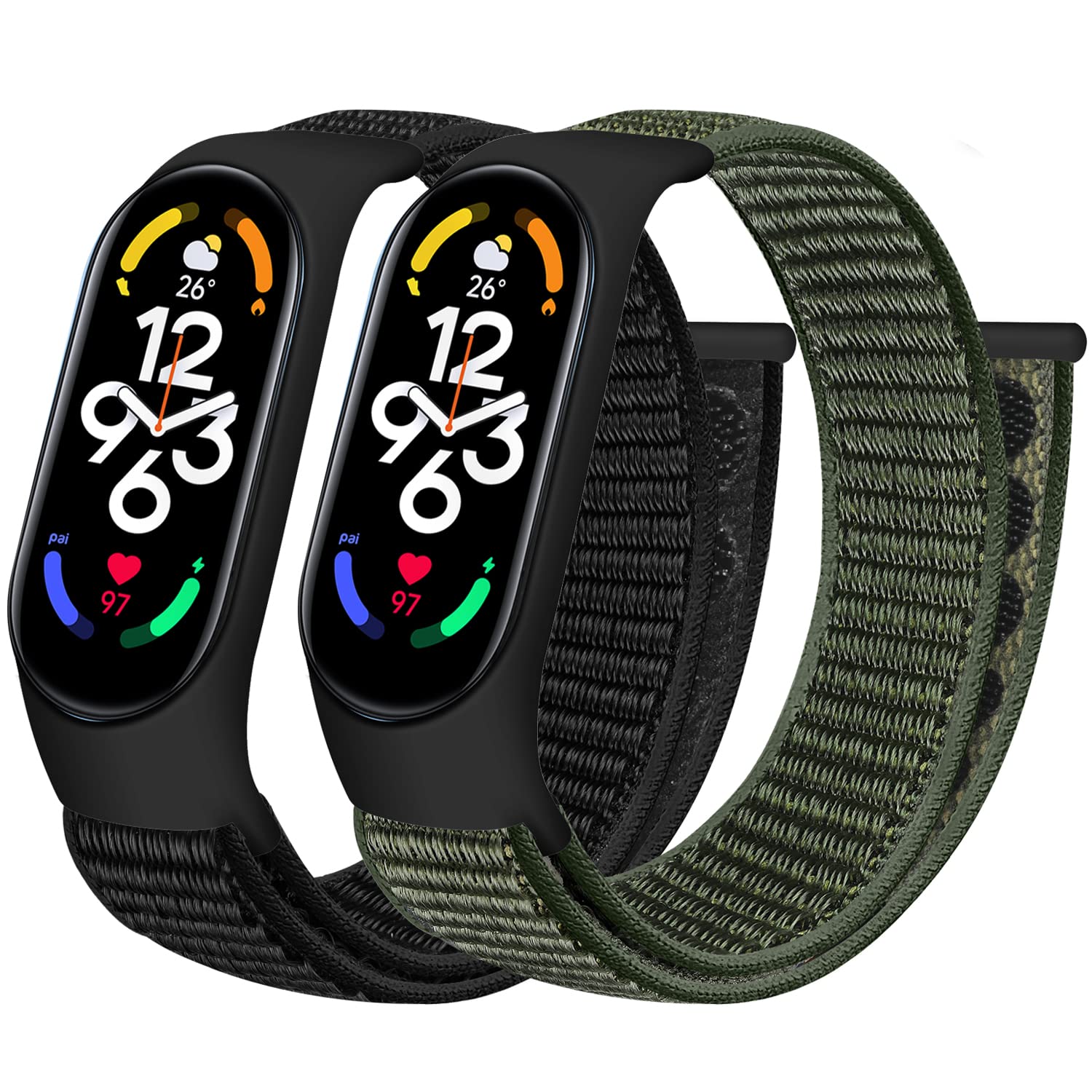 Tiptops Straps Compatible for Xiaomi Mi Band 7/Mi Band 6/Mi Band 5 4 3/Amazfit Band 5 Strap, 2 Pack Breathable Braided Nylon Sport Solo Loop Replacement Band for Mi Band 7/6/5/4/3 band Women Men