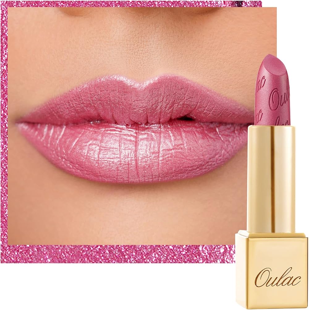 Oulac Metallic Shine Glitter Lipstick Pink High Impact Lipcolor 4.3 g