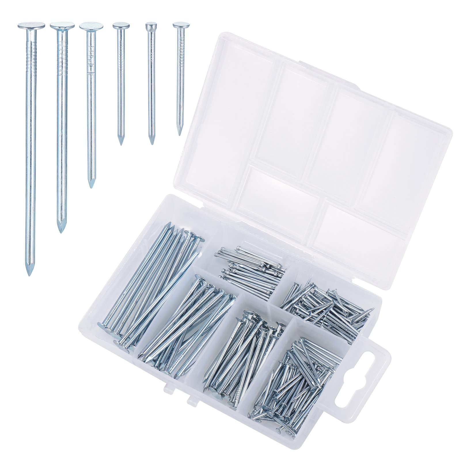 Fentar 240PCS Assorted Galvanised Nails, 6 Sizes Masonry Nails for Picture Hanging, Nail for Wood Frame Mirror Home Construction