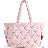 BAGSMART Tote Bag for Women, Quilted Puffer Tote Bag with Compartments, Shoulder Handbag Work Bag with Zipper for Travel