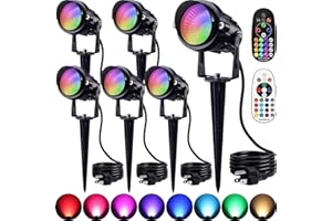 SUNVIE RGBW Christmas Spot Lights Outdoor Color Changing Landscape Lighting 12W LED Spot Lights Outdoor with Remote Control 120V Waterproof Colored Spotlights for House Garden Tree Decorative, 6 Pack
