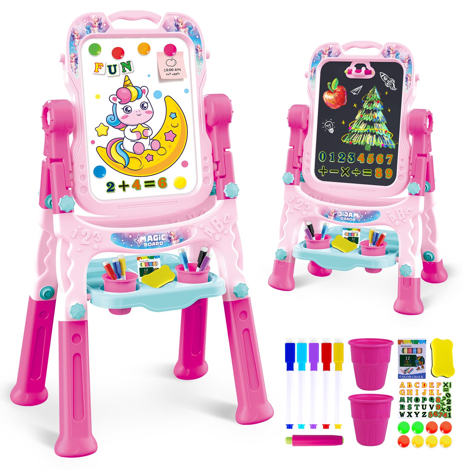 Kids Malt Chalkboard for Kids Height Adjustable Double Sided Rotating Easel Coloring Chalkboard with Painting Accessories Preschool Chalkboard for Girls Ages 3-5 — image 1