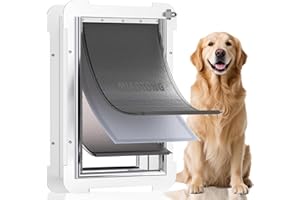 MIAOTONG 3-Flap Steel Large Dog Door for Exterior Doors with Sliding Lock Panel, Energy-Efficient Insulated Pet Door, Extreme Weather Doggy Door with Telescoping Tunnel, Never Rust（Pets Up to 100 Lb）