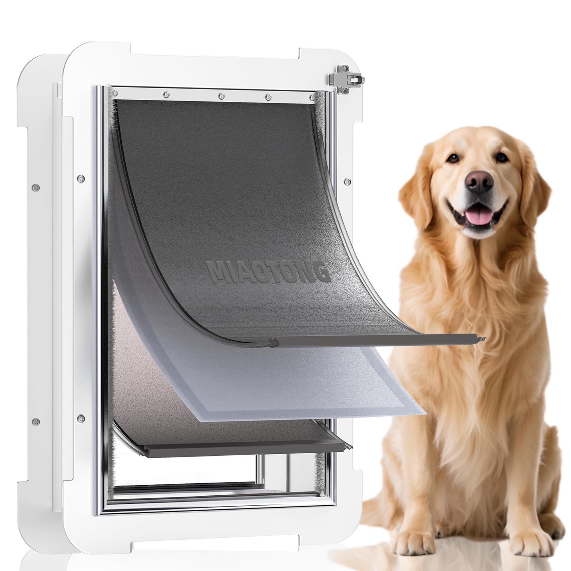 Photo 1 of 3-Flap Steel Large Dog Door for Exterior Doors with Sliding Lock Panel, Energy-Efficient Insulated Pet Door, Extreme Weather Doggy Door with Telescoping Tunnel, Never Rust?Pets Up to 100 Lb?