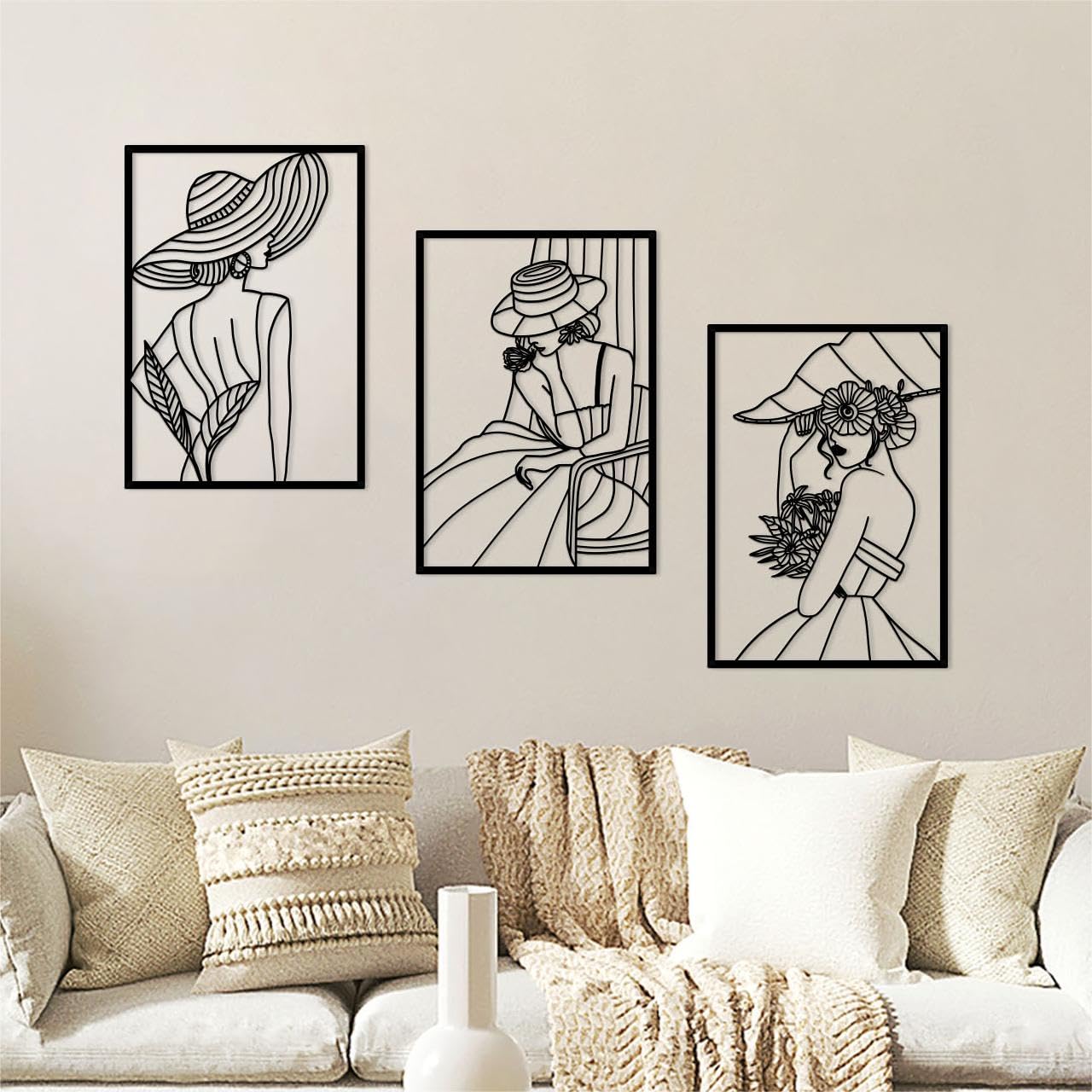 Resama Metal Wall Decor for Bedroom Minimalist Abstract lady Wall Art Simple Line Drawing Wall Sculptures Women Home Hanging for Livingroom