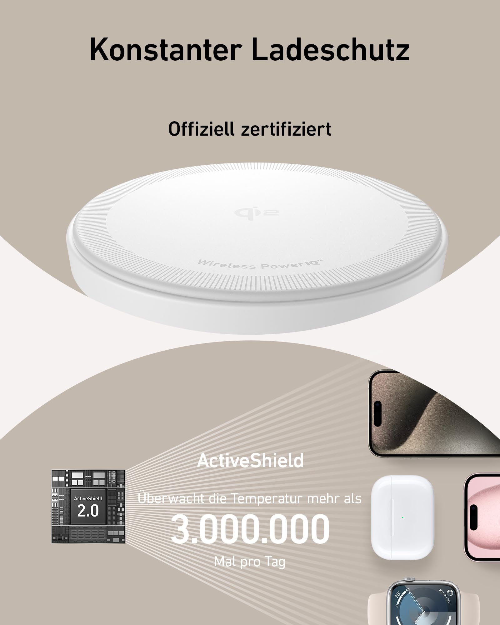 Anker MagGo 3-in-1 Kabellose Ladestation, 15W kabelloser Ladeständer, MagSafe-kompatibel, Qi2-zertifiziert, für iPhone 17/16/15/14 Serie, AirPods Pro, Apple Watch Ultra (Mit USB-C Netzteil und Kabel) 7
