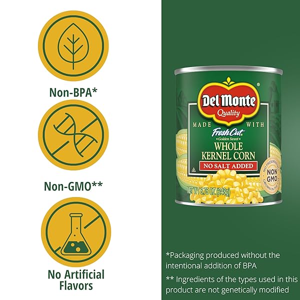 DEL MONTE WHOLE KERNEL GOLD CORN NO SALT ADDED, 8.75-OUNCE