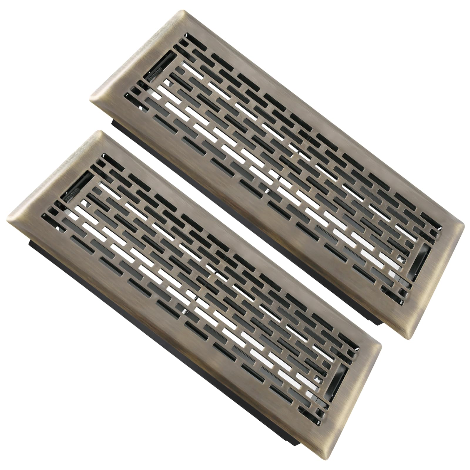 SANYCASA 4x12 Inch Floor Vents 2 Pack Adjustable Airflow Floor Register Walkable Heavy Duty Steel Floor Vent Register with Boston Design - Antique Brass Floor Vent Grates for Mobile Home Image SANYCASA 4x12 Inch Floor Vents 2 Pack Adjustable Airflow Floor Register Walkable Heavy Duty Steel Floor Vent Register with Boston Design - Antique Brass Floor Vent Grates for Mobile Home Image