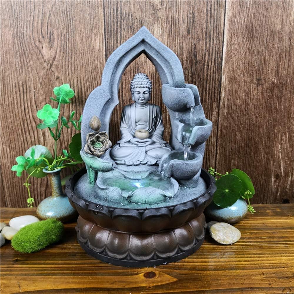 Indoor Fountains & Accessories - Buddha Tabletop Waterfall Fountain Fengshui Meditation Relaxing Indoor Decoration, Waterfall Kit with Circular Water Flow for Home, Office, Bedroom Decoration