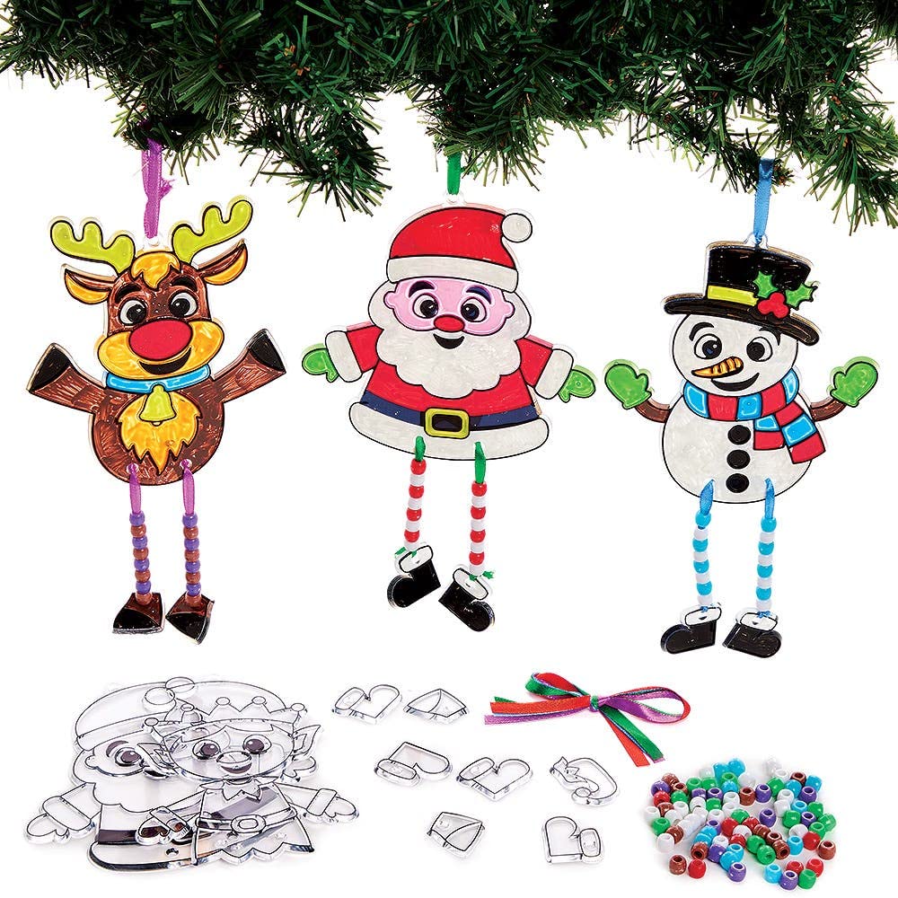 Baker Ross FX386 Christmas Suncatcher Dangly Leg Kits - Pack of 4, Kids Christmas Decoration Craft Kit, Arts and Crafts for Kids, Brown, green, red