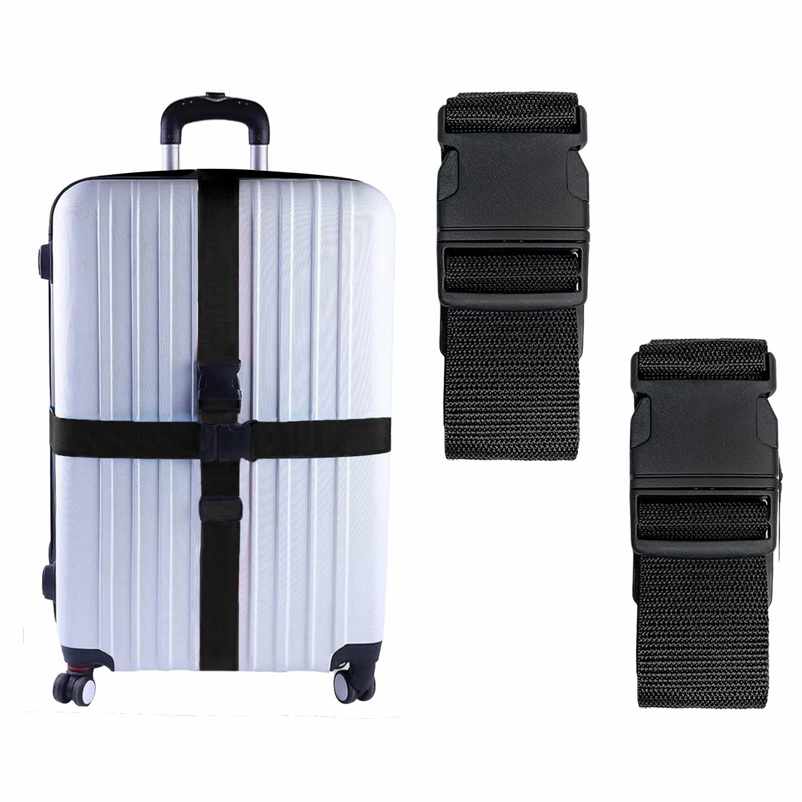 2 Pack Suitcase Belts, Adjustable Luggage Straps, Bright Colors Travel Packing Straps with Quick Release Buckle (Black) — image 1