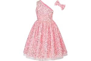 GRACE KARIN Girls Sequin Dress One Shoulder Wedding Party Gown with Hair Bow 5-12Y