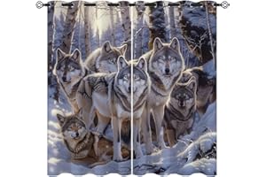 XINBADU Wolf Blackout Curtains for Girls Boy Home Decor, Forest Animal Nature Wildlife Wolf Grommet Thermal Insulated Drapes Darkening Window Curtain for Bedroom Living Room, 55 x 63 Inch