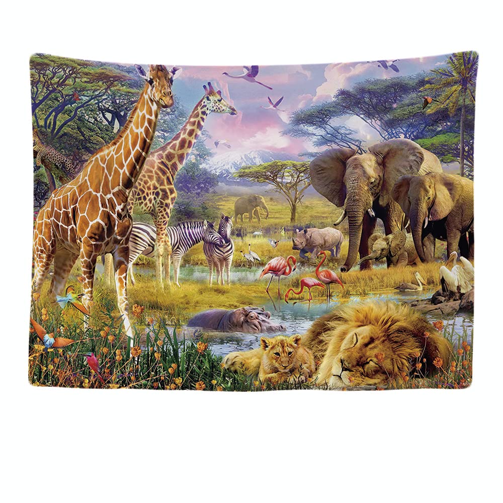 Ulticool - Tapestry Decoration for the Home - Safari, Animal, Nature, Giraffe, Elephant - 200 x 150 cm - Wall Hangings - Accessories for Bedroom, Living Room, Children's Room — image 1