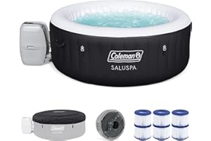 Coleman 4 Person Capacity Inflatable Portable Round Hot Tub with 60 Air Jets, Tub Cover and Pump, Durable Thick Material for Outdoor Use, Black