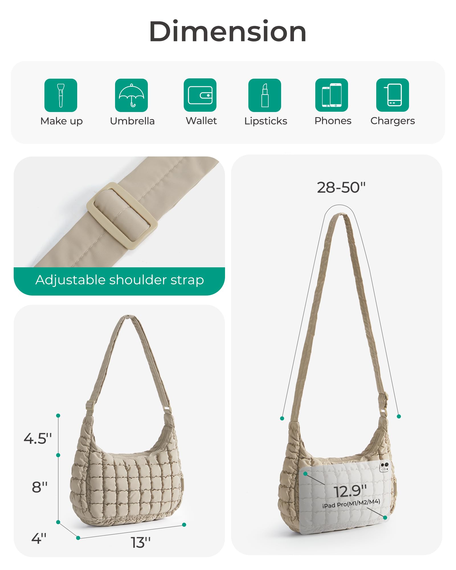 BAGSMART Quilted Puffy Crossbody Bag for Women, Medium Cute Hobo Shoulder Purse Soft Fluffy Handbag for Daily Use