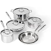 All-Clad D3 3-Ply Stainless Steel Cookware Set 10 Piece, Induction, Oven Broiler Safe 600F, Kitchen Cooking Set w/ Frying Pan