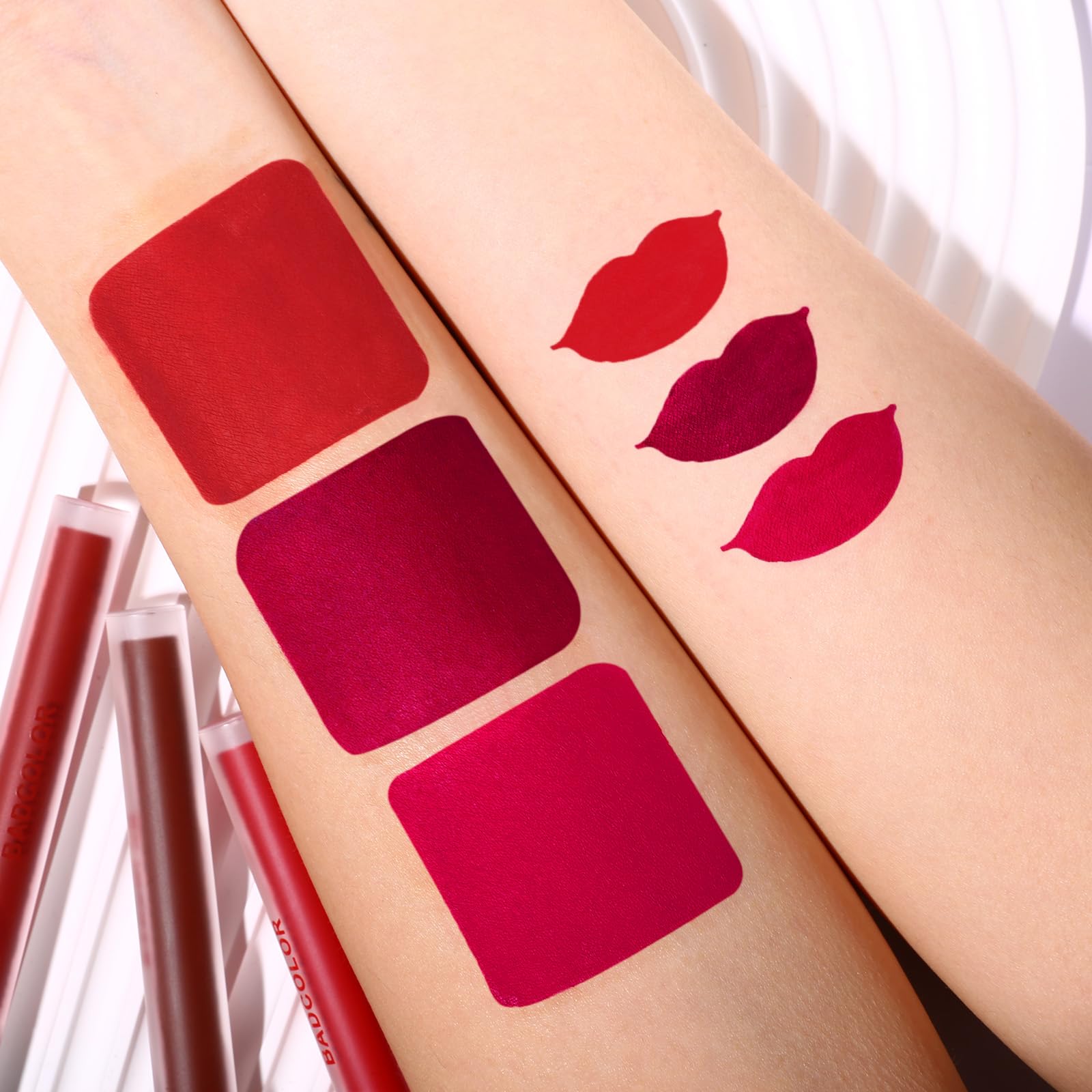 3 Colors Red Matte Liquid Lipstick Set, Burgundy Ruby Red Lip Gloss for Women, Vampy Halloween Makeup, High Impact Long Lasting Lip Stain, Nonstick Cup Smudge Proof & Waterproof Velvet Lip Tint