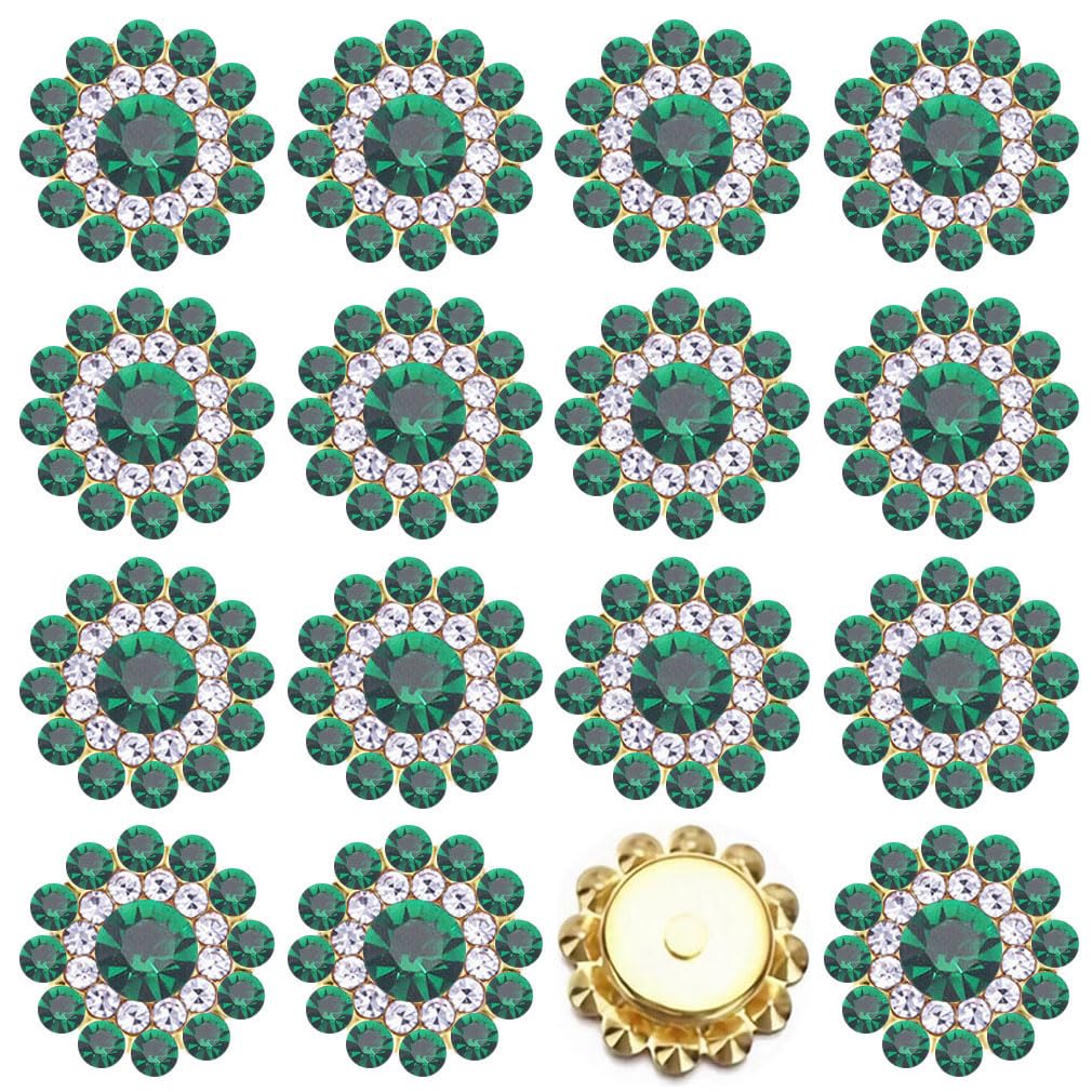 Photo 1 of 100PCS 14MM Sew on Rhinestones Gems, Flower Gold Claw Rhinestones Glass Crystals Jewelry for Crafting Sewing Clothes Dresses Shoes Belt Decoration Accessories (Dark Green)