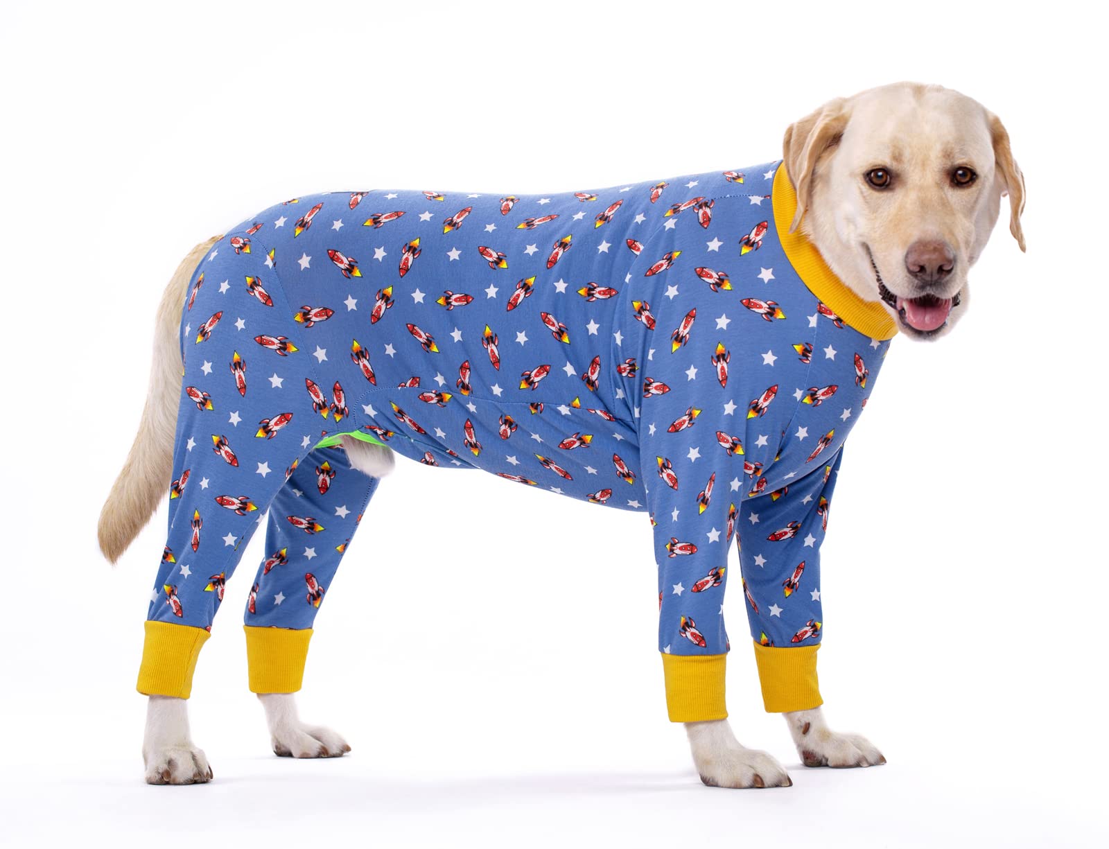 BT Bear Large Dog Clothes, Elastic Pet Onesie Clothes Protect Joints Anti-hair Anti Licking, Wound Protection Pet Pajamas Jumpsuit For Medium Large Dogs (XXL,Blue Rocket)