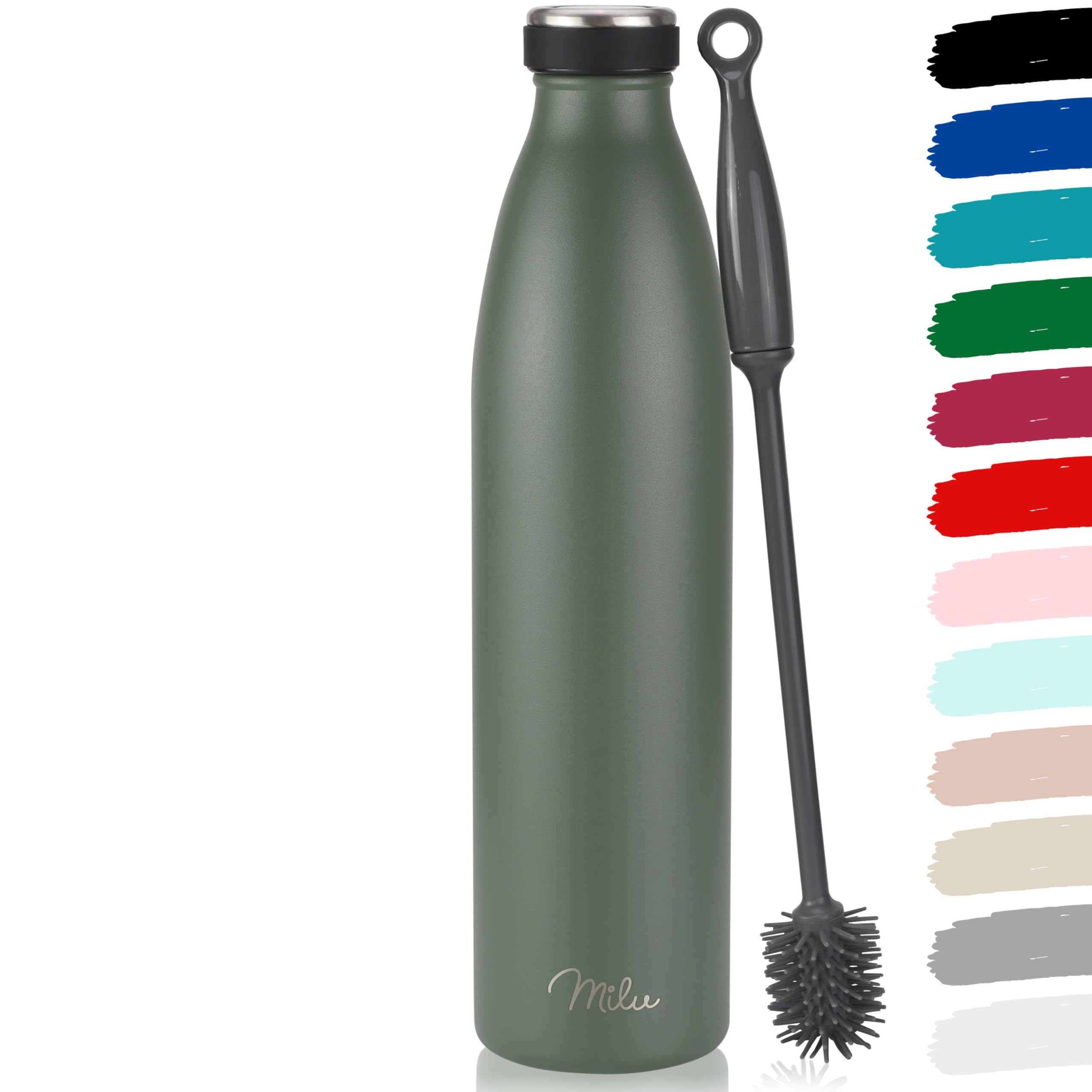 Milu Stainless Steel Drinking Bottle 1500 ml - Insulated Thermo Flask for Water - Leak Proof, Insulated and Double Walled, Carbonated (Olive Green, 1,5L)
