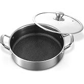 Toutrop Stainless Steel 7QT Saute Pan 14 Inch Deep Frying Pan with Lid Nonstick,Hybird Induction Cooking Pan,PFOA Free Cookware,Large Skillets