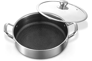 Toutrop Stainless Steel 7QT Saute Pan 14 Inch Deep Frying Pan with Lid Nonstick,Hybird Induction Cooking Pan,PFOA Free Cookwa