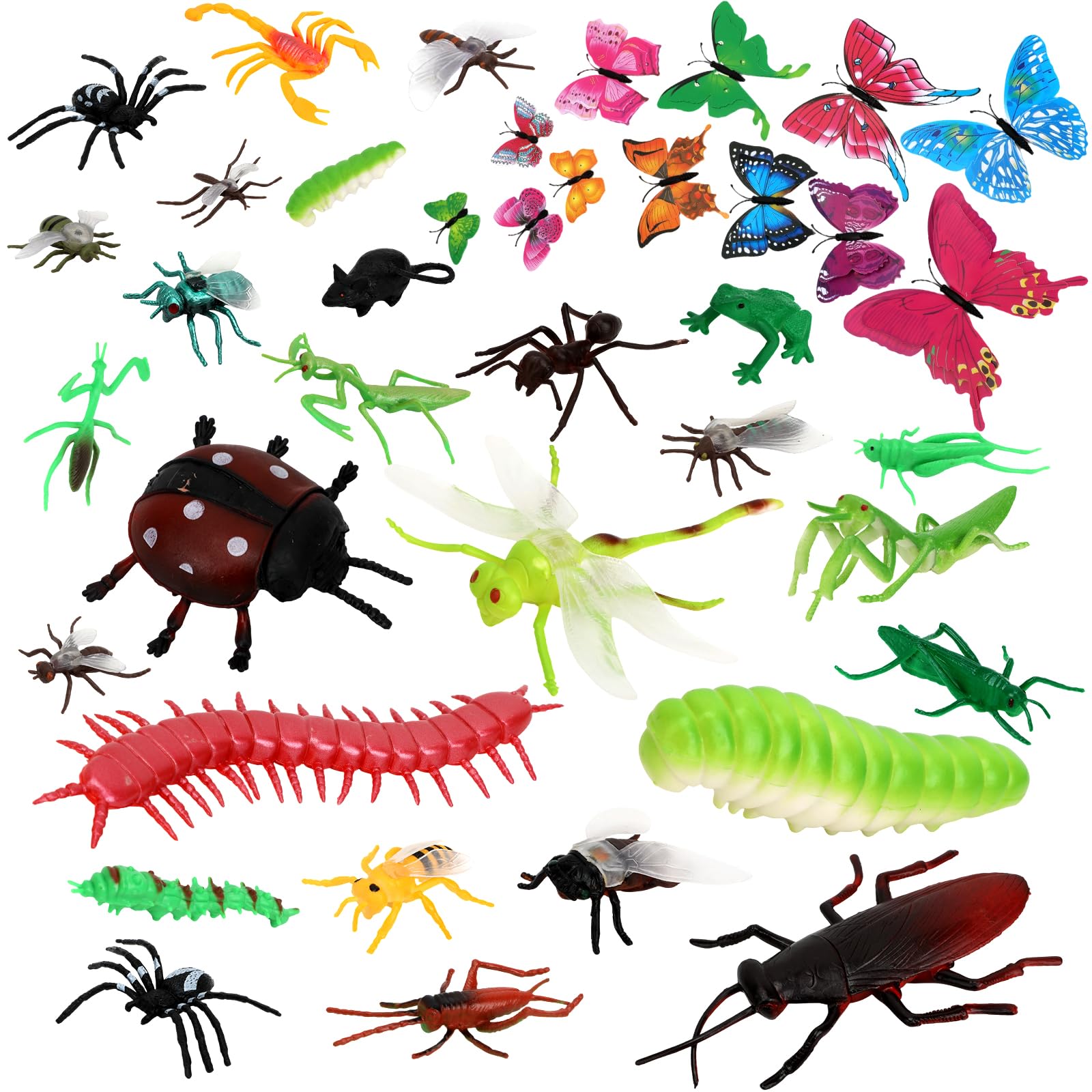 OOTSR 39 Pieces Plastic Realistic Insects and Butterfly Spider Bat for Children for Education, Halloween, Toy Themes, Parties, Birthday Gifts